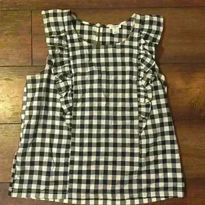 J Crew navy blue checkered plaid size 8 women’s sleeveless ruffle sleeves top